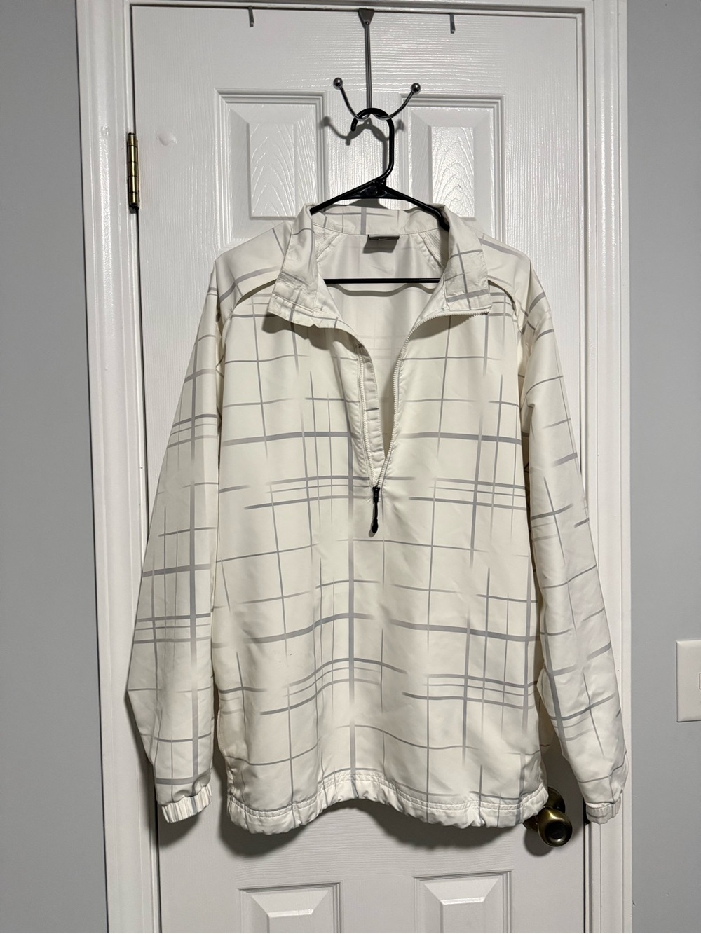Nike Golf Men’s XL Plaid 1/4 Zip Pullover Windbreaker White Gray 484157-100